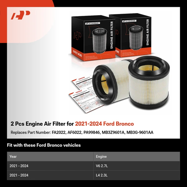 2 Pcs Engine Air Filter for 2021-2024 Ford Bronco