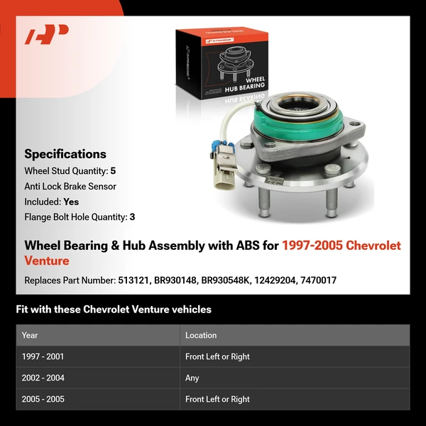 Wheel Bearing & Hub Assembly with ABS for 1997-2005 Chevrolet Venture