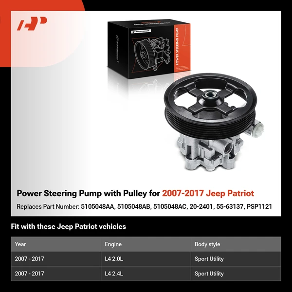 Power Steering Pump with Pulley for 2007-2017 Jeep Patriot