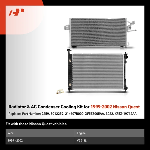 Radiator & AC Condenser Cooling Kit for 1999-2002 Nissan Quest