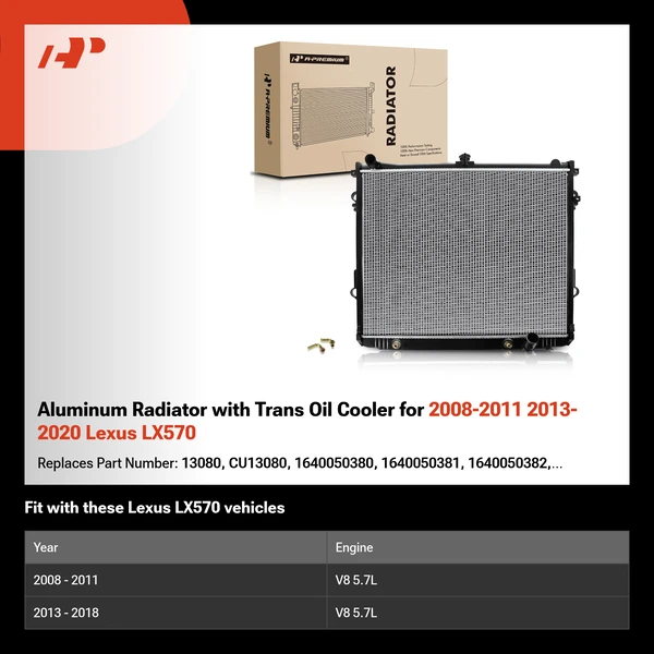 Aluminum Radiator with Trans Oil Cooler for 2008-2011 2013-2020 Lexus LX570