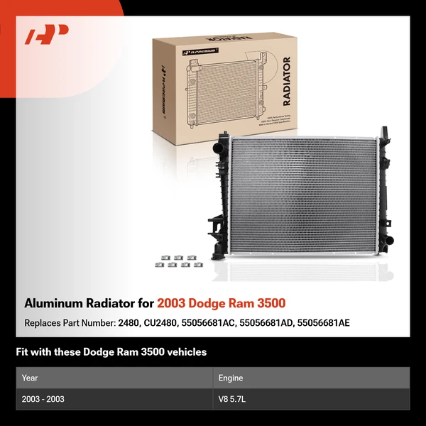 Aluminum Radiator for 2003 Dodge Ram 3500