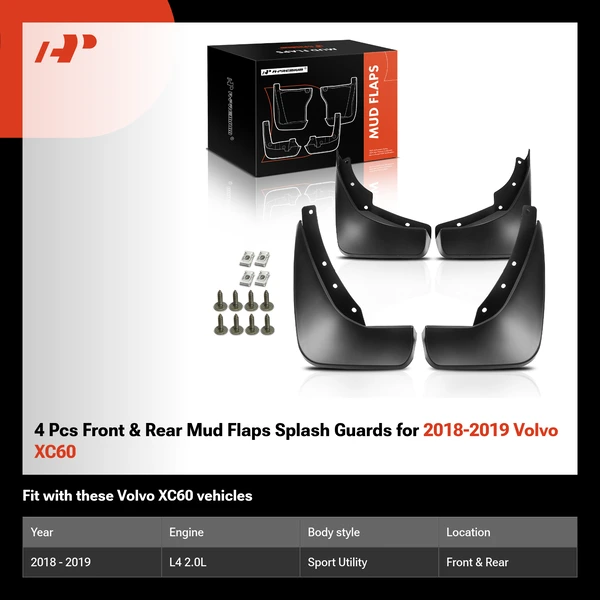 4 Pcs Front & Rear Mud Flaps Splash Guards for 2018-2019 Volvo XC60