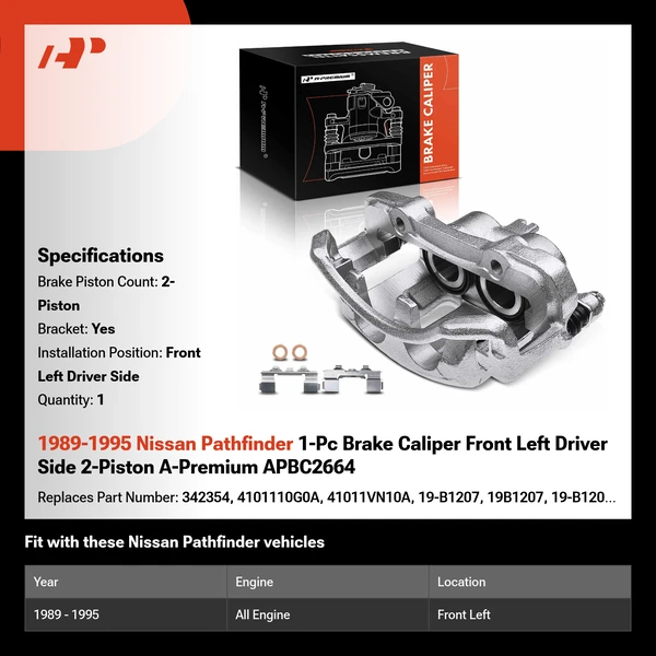 1989-1995 Nissan Pathfinder 1-Pc Brake Caliper Front Left Driver Side 2-Piston A-Premium APBC2664