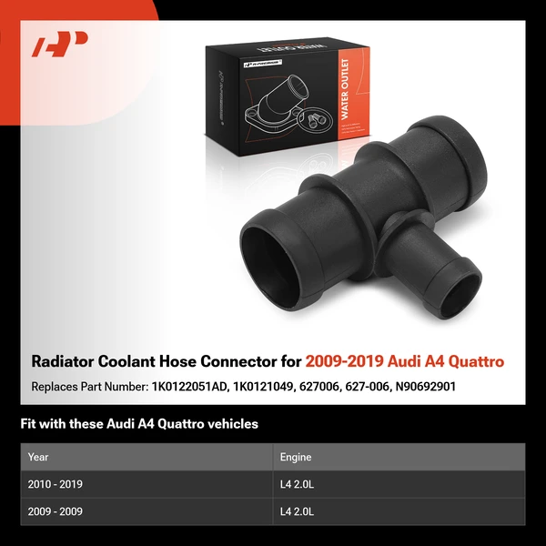 Radiator Coolant Hose Connector for 2009-2019 Audi A4 Quattro