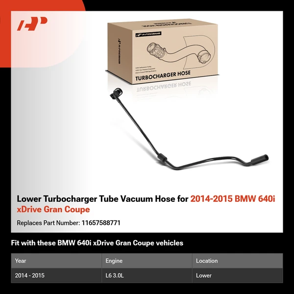 Lower Turbocharger Tube Vacuum Hose for 2014-2015 BMW 640i xDrive Gran Coupe