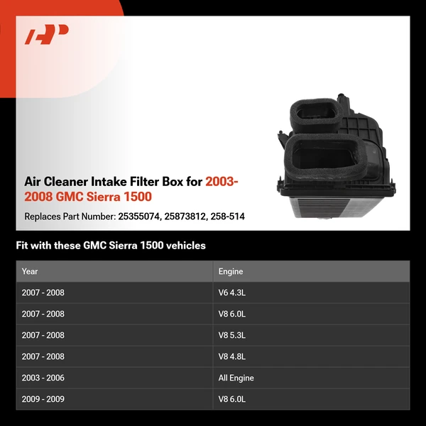 Air Cleaner Intake Filter Box for 2003-2008 GMC Sierra 1500