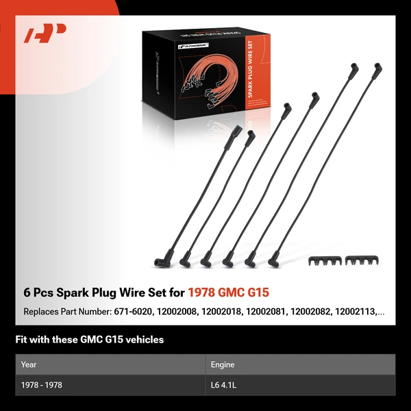 6 Pcs Spark Plug Wire Set for 1978 GMC G15