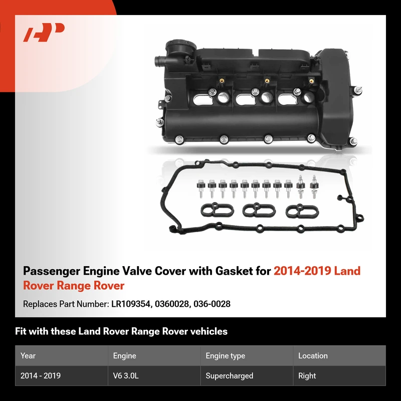 Passenger Engine Valve Cover with Gasket for 2014-2019 Land Rover Range Rover