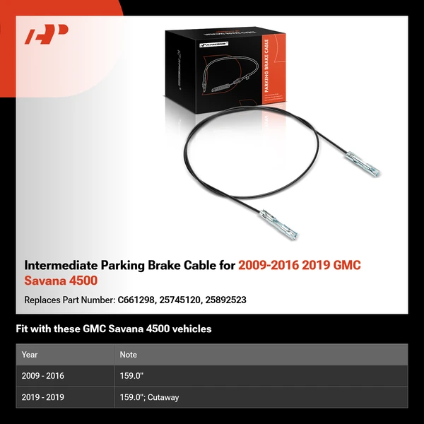 Intermediate Parking Brake Cable for 2009-2016 2019 GMC Savana 4500
