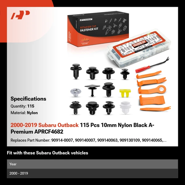 2000-2019 Subaru Outback 115 Pcs 10mm Nylon Black A-Premium APRCF4682