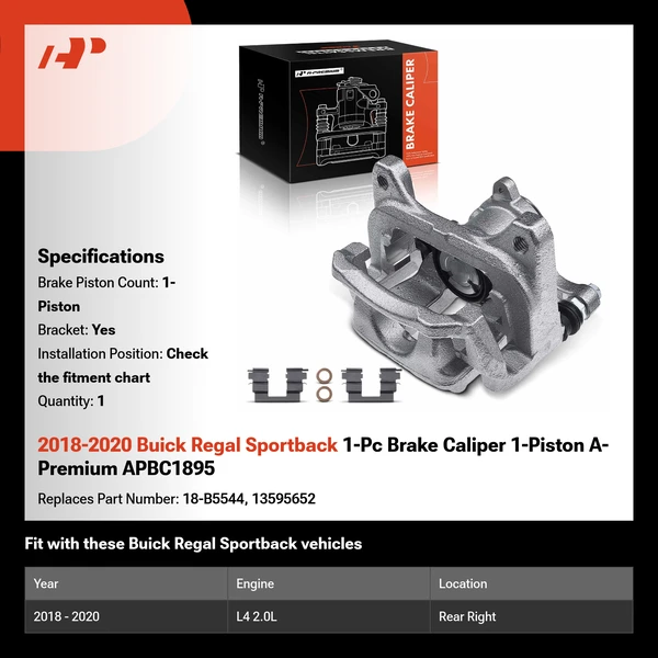 2018-2020 Buick Regal Sportback 1-Pc Brake Caliper 1-Piston A-Premium APBC1895