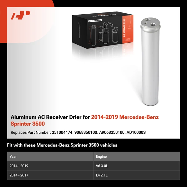 Aluminum AC Receiver Drier for 2014-2019 Mercedes-Benz Sprinter 3500
