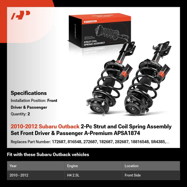 2010-2012 Subaru Outback 2-Pc Strut and Coil Spring Assembly Set Front Driver & Passenger A-Premium APSA1874