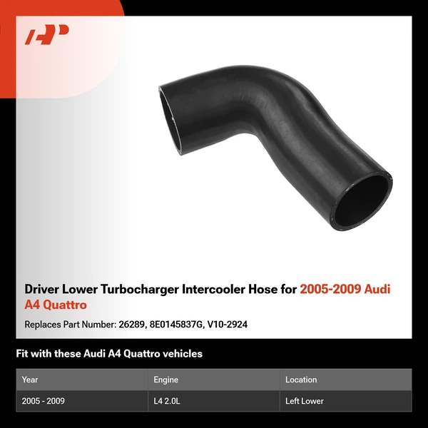 Driver Lower Turbocharger Intercooler Hose for 2005-2009 Audi A4 Quattro