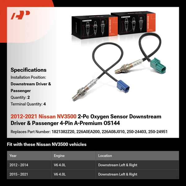2012-2021 Nissan NV3500 2-Pc Oxygen Sensor Downstream Driver & Passenger 4-Pin A-Premium OS144