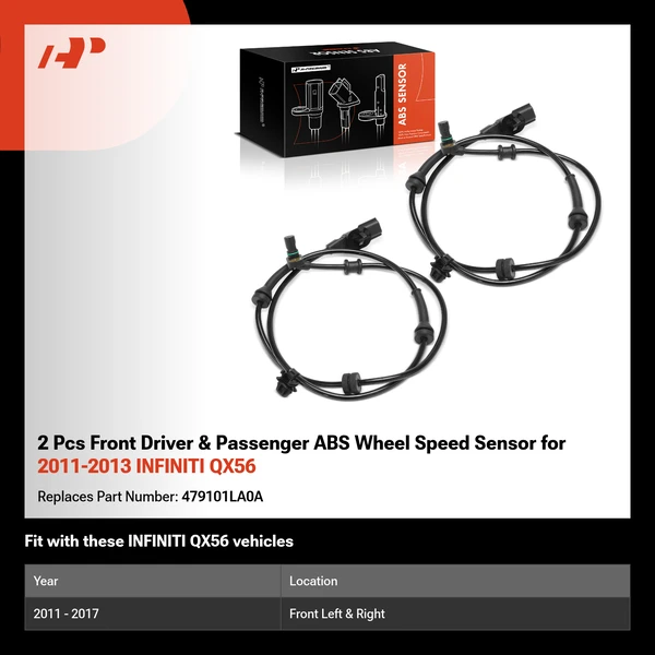 2 Pcs Front Driver & Passenger ABS Wheel Speed Sensor for 2011-2013 INFINITI QX56