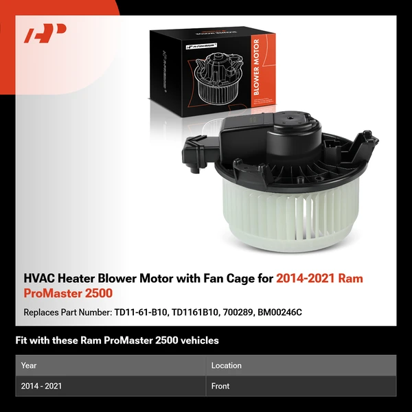 HVAC Heater Blower Motor with Fan Cage for 2014-2021 Ram ProMaster 2500