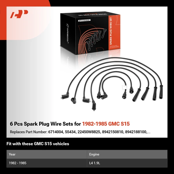 6 Pcs Spark Plug Wire Sets for 1982-1985 GMC S15