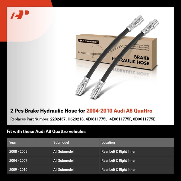 2 Pcs Brake Hydraulic Hose for 2004-2010 Audi A8 Quattro
