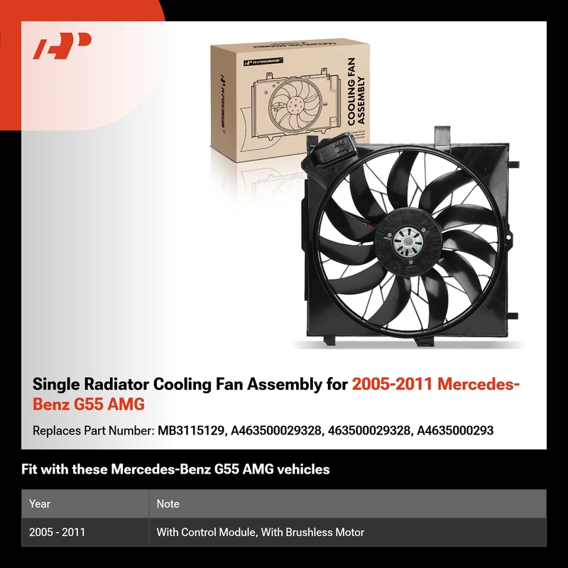 Single Radiator Cooling Fan Assembly for 2005-2011 Mercedes-Benz G55 AMG