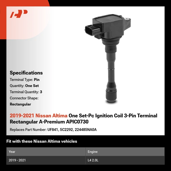 2019-2021 Nissan Altima One Set-Pc Ignition Coil 3-Pin Terminal Rectangular A-Premium APIC0730