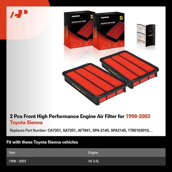 2 Pcs Front High Performance Engine Air Filter for 1998-2003 Toyota Sienna