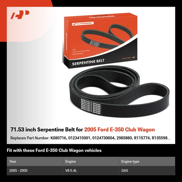 71.53 inch Serpentine Belt for 2005 Ford E-350 Club Wagon