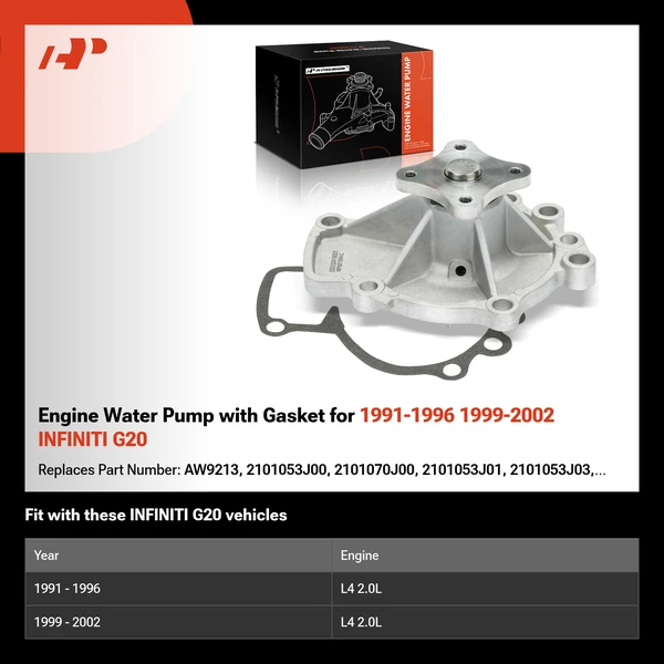 Engine Water Pump with Gasket for 1991-1996 1999-2002 INFINITI G20