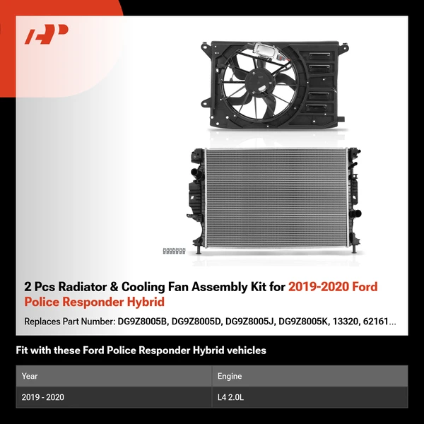 2 Pcs Radiator & Cooling Fan Assembly Kit for 2019-2020 Ford Police Responder Hybrid