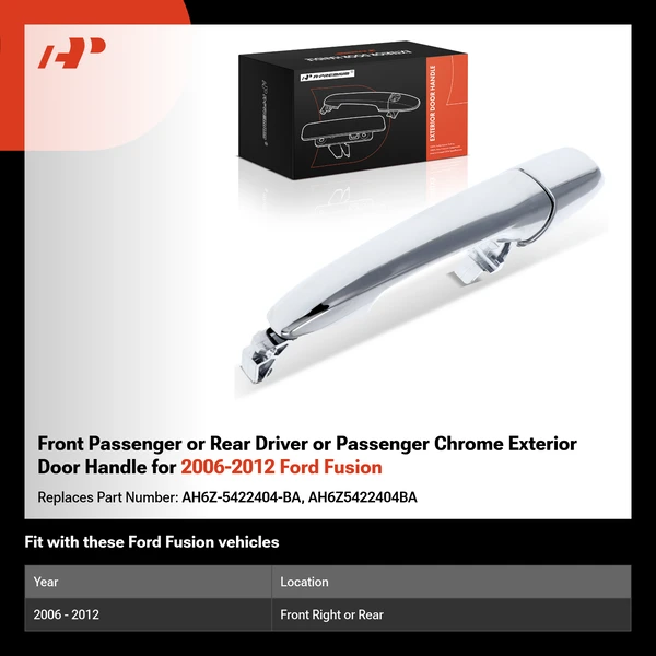 Front Passenger or Rear Driver or Passenger Chrome Exterior Door Handle for 2006-2012 Ford Fusion