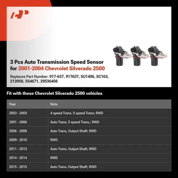 3 Pcs Auto Transmission Speed Sensor for 2001-2004 Chevrolet Silverado 2500