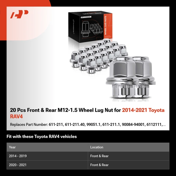 20 Pcs Front & Rear M12-1.5 Wheel Lug Nut for 2014-2021 Toyota RAV4