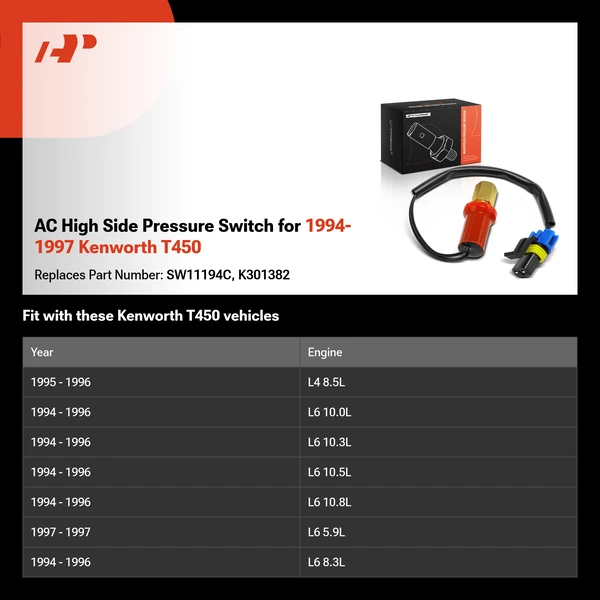 AC High Side Pressure Switch for 1994-1997 Kenworth T450