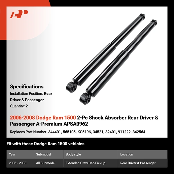 2006-2008 Dodge Ram 1500 2-Pc Shock Absorber Rear Driver & Passenger A-Premium APSA0962