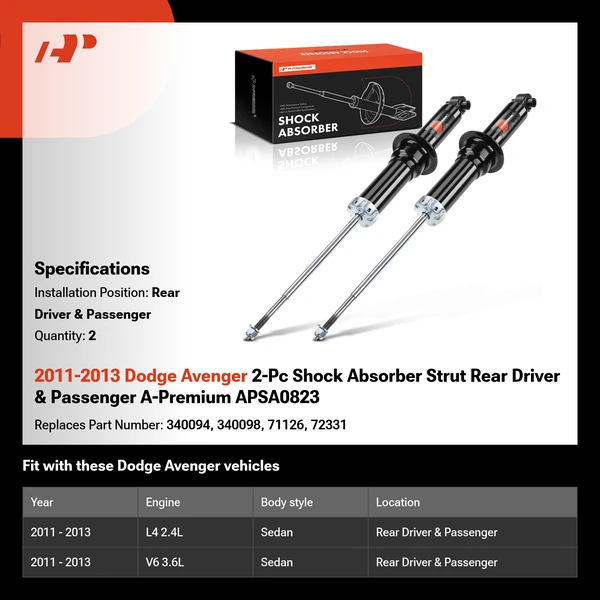 2011-2013 Dodge Avenger 2-Pc Shock Absorber Strut Rear Driver & Passenger A-Premium APSA0823