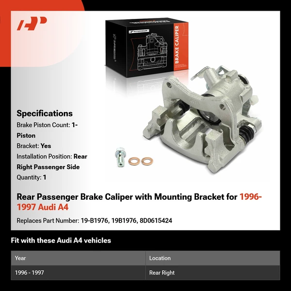 Rear Passenger Brake Caliper with Mounting Bracket for 1996-1997 Audi A4