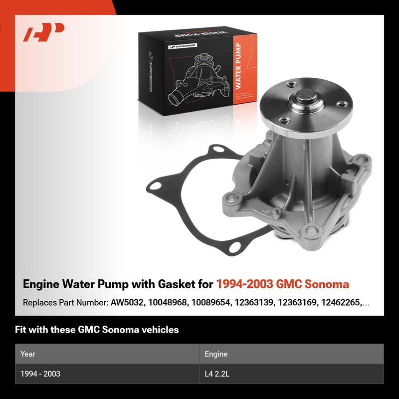Engine Water Pump with Gasket for 1994-2003 GMC Sonoma