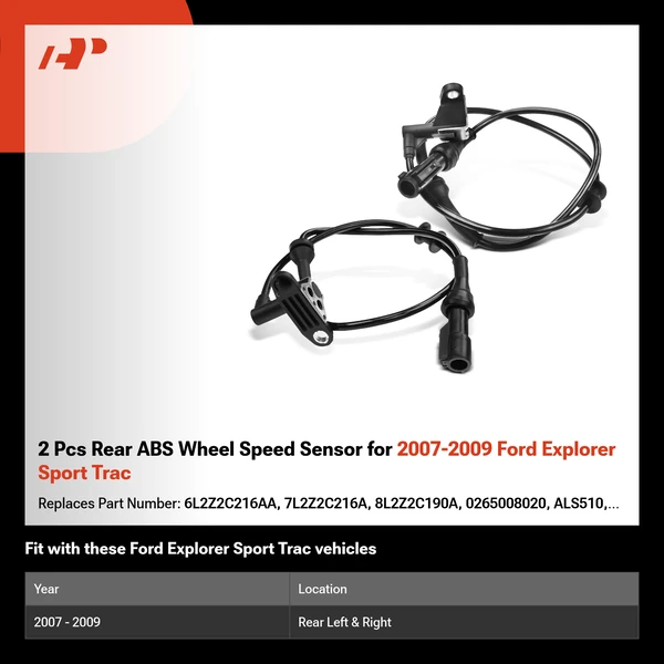 2 Pcs Rear ABS Wheel Speed Sensor for 2007-2009 Ford Explorer Sport Trac