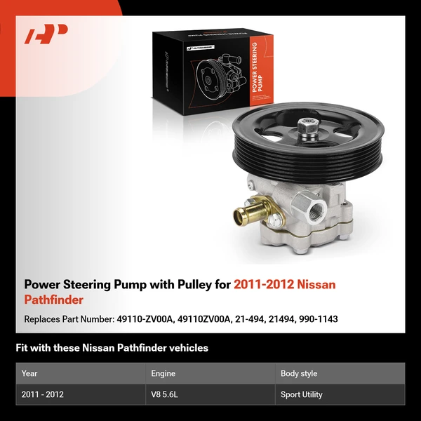 Power Steering Pump with Pulley for 2011-2012 Nissan Pathfinder