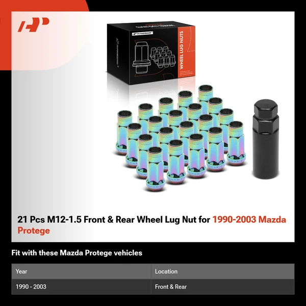 21 Pcs M12-1.5 Front & Rear Wheel Lug Nut for 1990-2003 Mazda Protege