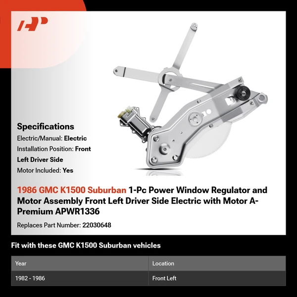 1986 GMC K1500 Suburban 1-Pc Power Window Regulator and Motor Assembly Front Left Driver Side Electric with Motor A-Premium APWR1336