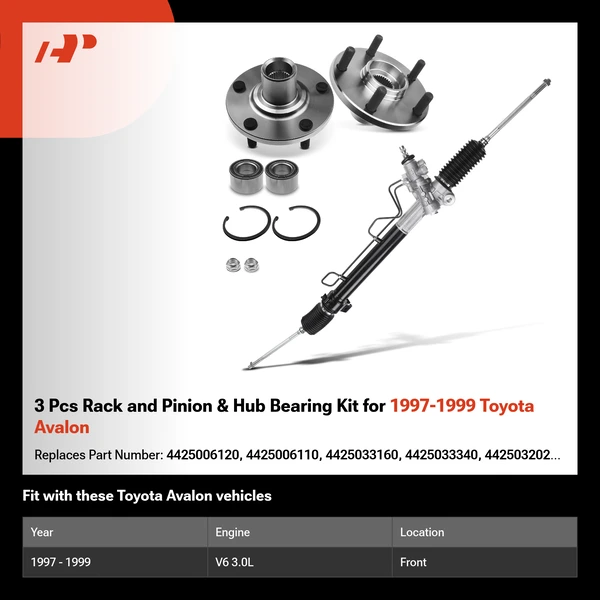 3 Pcs Rack and Pinion & Hub Bearing Kit for 1997-1999 Toyota Avalon