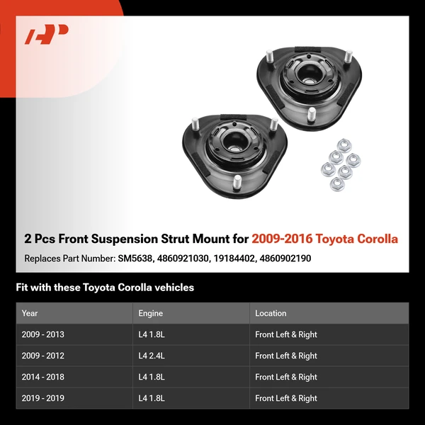 2 Pcs Front Suspension Strut Mount for 2009-2016 Toyota Corolla