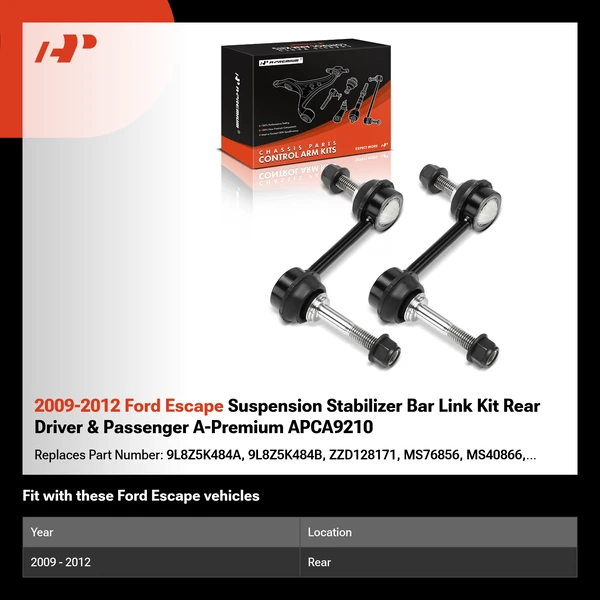 2009-2012 Ford Escape Suspension Stabilizer Bar Link Kit Rear Driver & Passenger A-Premium APCA9210