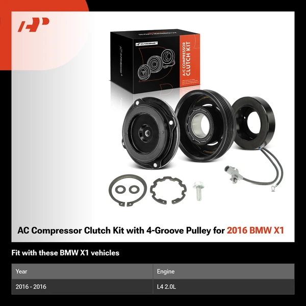 AC Compressor Clutch Kit with 4-Groove Pulley for 2016 BMW X1