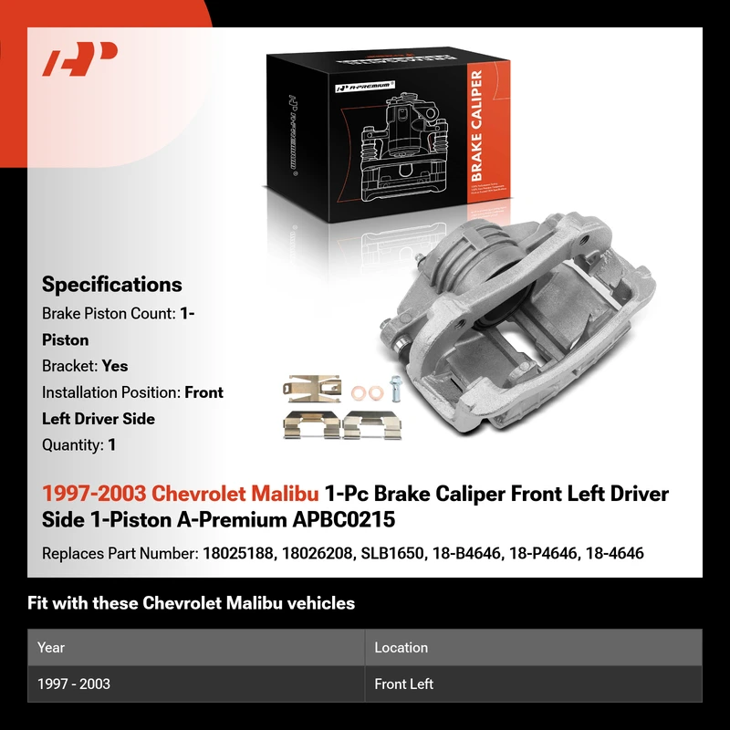 1997-2003 Chevrolet Malibu 1-Pc Brake Caliper Front Left Driver Side 1-Piston A-Premium APBC0215