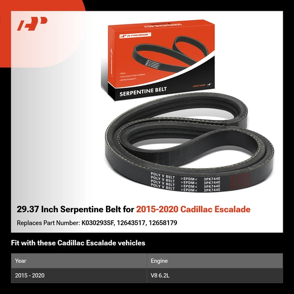 29.37 Inch Serpentine Belt for 2015-2020 Cadillac Escalade