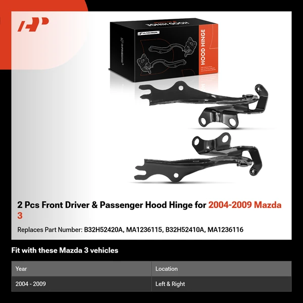 2 Pcs Front Driver & Passenger Hood Hinge for 2004-2009 Mazda 3