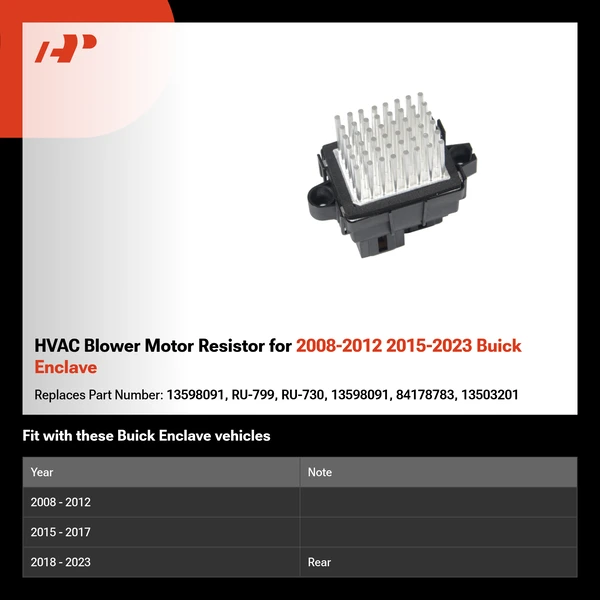 HVAC Blower Motor Resistor for 2008-2012 2015-2023 Buick Enclave